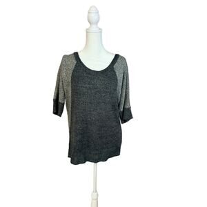 Dots gray colorblock scoop-neck sweater with three-quarter raglan sleeves. XL